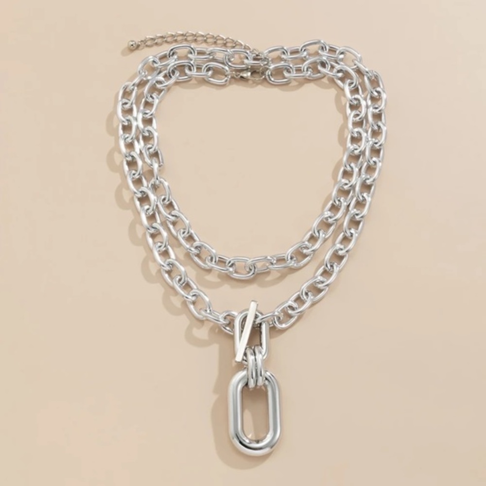 Zara Set Gold Double Interlock Oval Circle Link Chain Necklace NEW - Picture 2 of 16